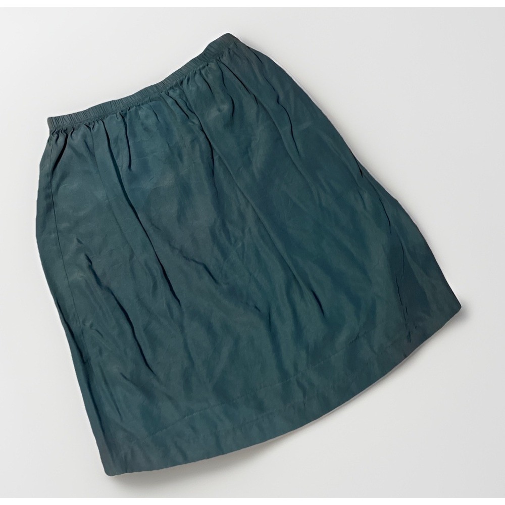 Vtg NuVenture USA Dark Green Floral Midi Skirt Waist Casual Size Large